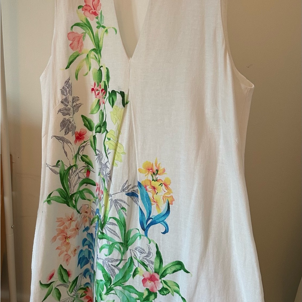 Tommy Bahama / Medium / white / flower print, linen blend dress with pockets